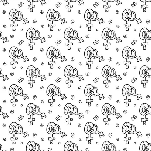 Seamless pattern with female gender symbols hand drawn outline doodle icon. Sex and love diversity concept. Symbol of LGBT. Background and texture for print, web, mobile and infographics.