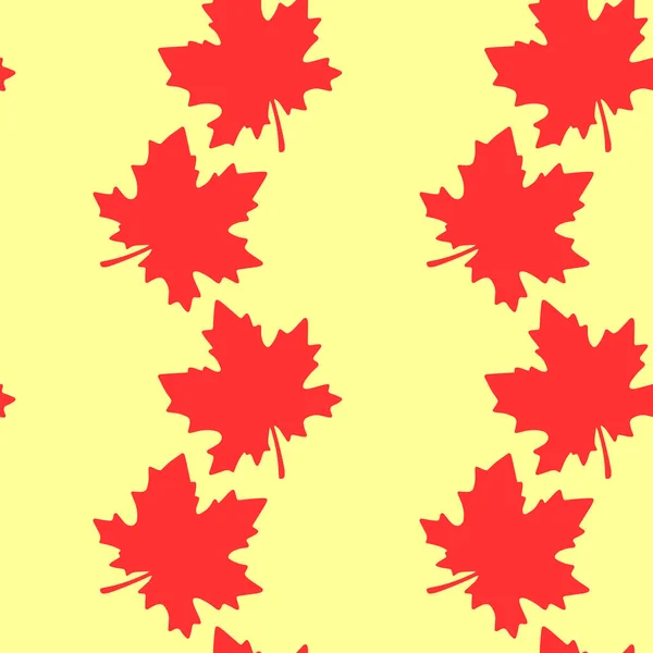 Seamless Pattern Red Silhouette Maple Leaves Isolated White Background Simple — Stock Vector