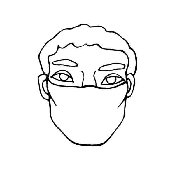 Human Medical Mask Protect Infection Virus Hand Drawn Black Outline — Stock Photo, Image