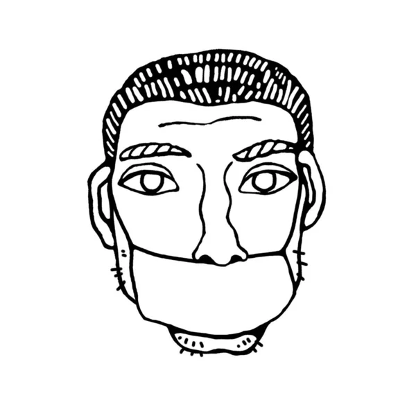 Human in medical mask protect against infection, virus. Hand drawn black outline illustration in doodle style on theme of quarantine, self-isolation times and coronavirus prevention.