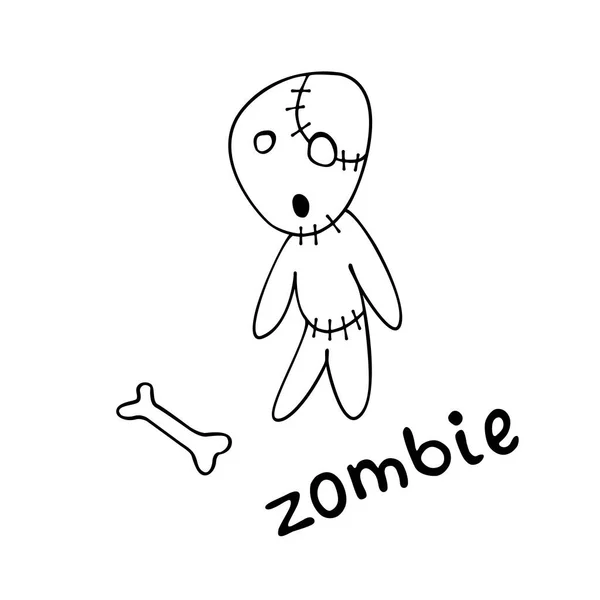 Vector Lindo Zombie Estilo Dibujos Animados Esquema Doodle Ilustración Aislada — Vector de stock