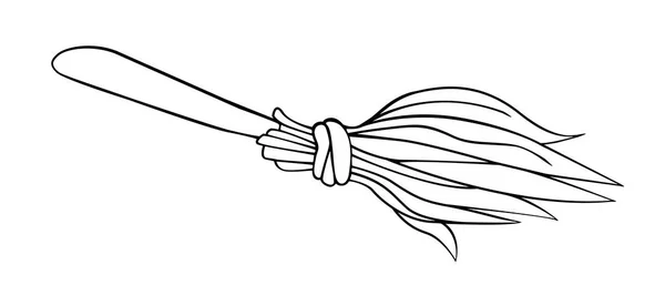 Illustration Vectorielle Contour Isolé Balai Dans Style Doodle Élément Magique — Image vectorielle