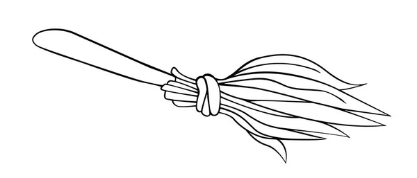 스타일로 빗자루에 할로윈의 요소야 흑백이다 적자성 — 스톡 벡터