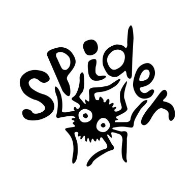 Örümcek-vektör harfleri ve illüstrasyon. Cadılar Bayramı için tasarım unsuru, parti davetiyesi, tebrik kartı, çıkartma ya da rozet şablonu.