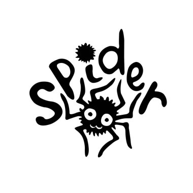 Örümcek-vektör harfleri ve illüstrasyon. Cadılar Bayramı için tasarım unsuru, parti davetiyesi, tebrik kartı, çıkartma ya da rozet şablonu.