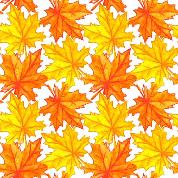 Watercolor Autumn Maple Leaves Seamless Pattern Colorful Fall Background Texture — Stock Photo, Image