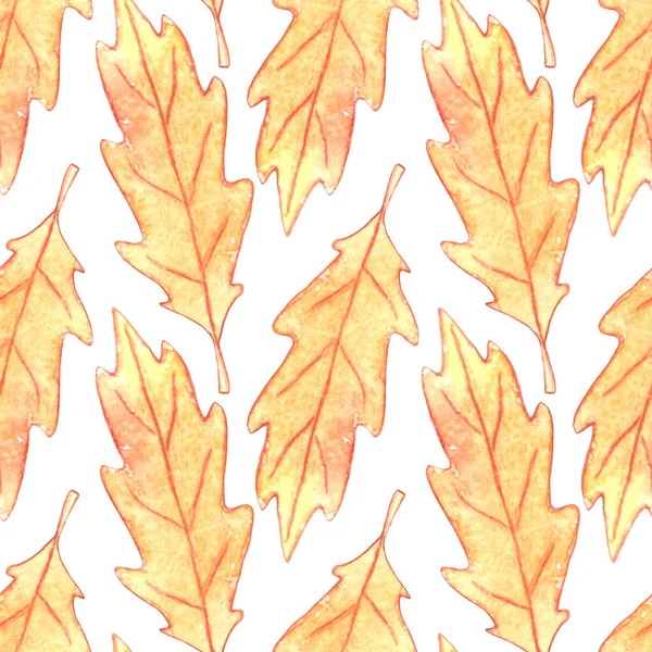 茶色い水彩のオークの葉のシームレスなパターン 季節のデザイン ホームテキスタイル ファブリック 感謝祭のテーマと幸せな秋のための秋の風光明媚な背景とテクスチャ — ストック写真