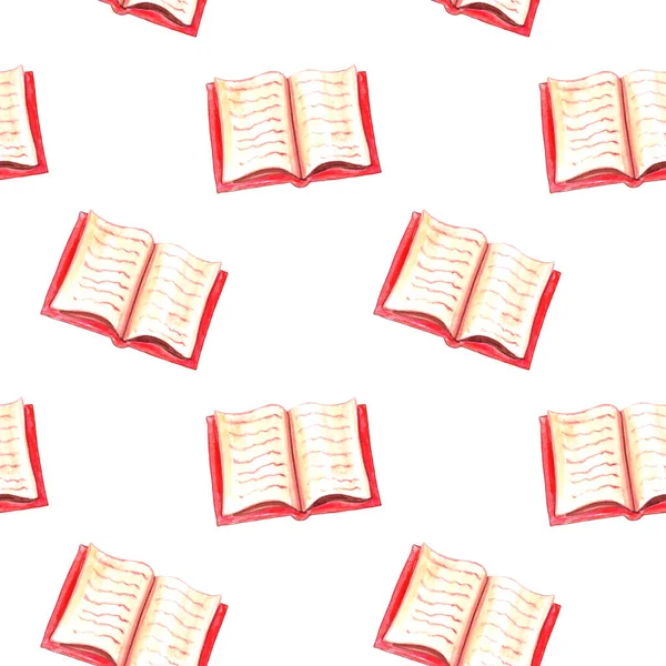 Açık suluboya kitaplarının kusursuz deseni. El yapımı arka plan ve dokular. Okul çocukları, öğrenciler ve yazarlar için. Okuma, öğrenim, bilgi ve bilim konuları, kütüphaneler.