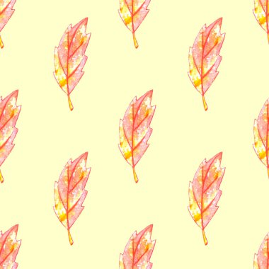 Suluboya sonbaharı pürüzsüz bir desen bırakır. Renkli sonbahar arkaplanı ve sezonluk tasarım, ambalaj, ev dokuması, kumaş, şükran günü teması ve mutlu sonbahar.