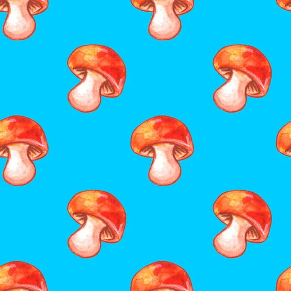 Mushrooms Seamless Pattern Vegetable Background Texture Brown Watercolor Clip Art — Stock Photo, Image