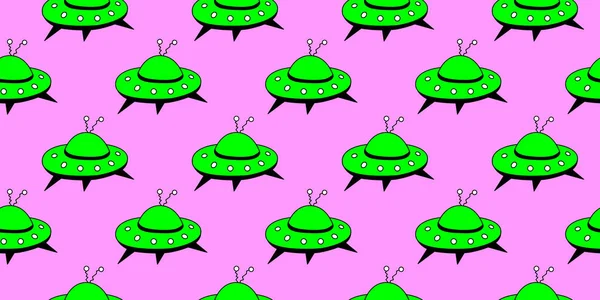 Seamless Pattern Flying Saucers Ufo Vector Background Texture Fabric Wrapping — Stock Vector