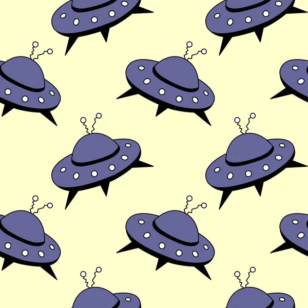 Seamless pattern with Flying Saucers, UFO. Vector background and texture for fabric, wrapping, wallpaper, textile, apparel, cover.