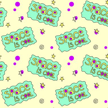 Uzay iyidir. Karalamalı, harfli, vektörsüz desen. Kumaş, ambalaj, duvar kağıdı, tekstil, giysi, örtü için arka plan ve doku.