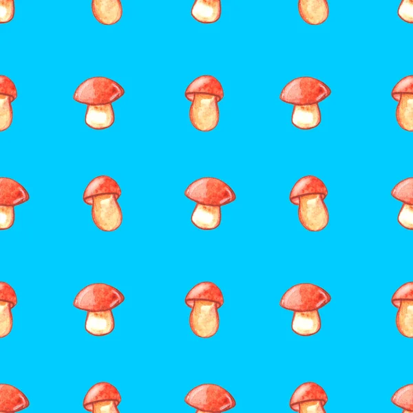 Mushrooms Seamless Pattern Vegetable Background Texture Brown Watercolor Clip Art — Stock Photo, Image