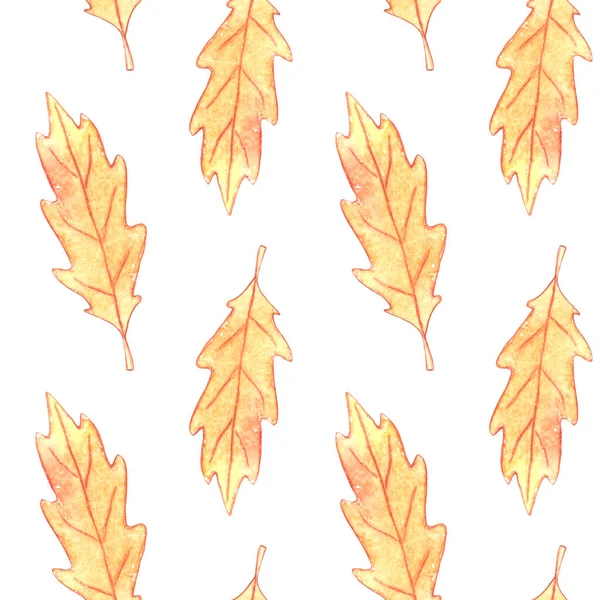 茶色い水彩のオークの葉のシームレスなパターン 季節のデザイン ホームテキスタイル ファブリック 感謝祭のテーマと幸せな秋のための秋の風光明媚な背景とテクスチャ — ストック写真
