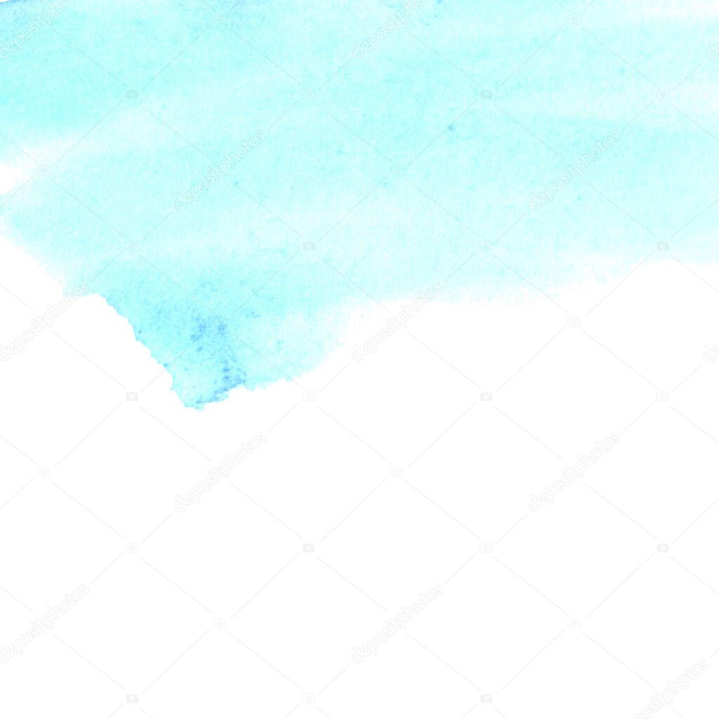 Abstract watercolor background of the blue sky horizon. Hand painted. Stain blot spot blob. Template for postcard, banner, illustration.
