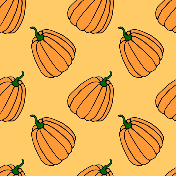 Naadloos Patroon Van Oranje Pompoenen Achtergrond Textuur Symbool Herfst Oogst — Stockvector