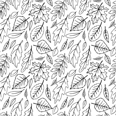 Kusursuz dökülen yapraklar. Vektör sonbahar dokusu yalıtılmış, elle çizilmiş, turuncu çizgili. Orman kavramı, yaprak düşüşü, doğa.