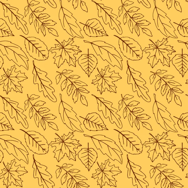 Nahtloses Muster Fallender Blätter Vector Herbst Textur Isoliert Auf Orangefarbenem — Stockvektor