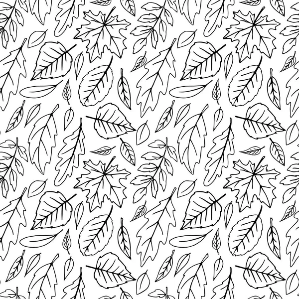 Seamless Pattern Falling Leaves Vector Autumn Texture Isolated Hand Drawn — Stock Vector