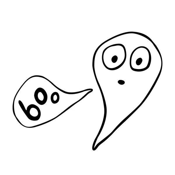 Fantasma Assustador Kawaii Bonito Ilustração Contorno Vetor Estilo Doodle Para — Vetor de Stock