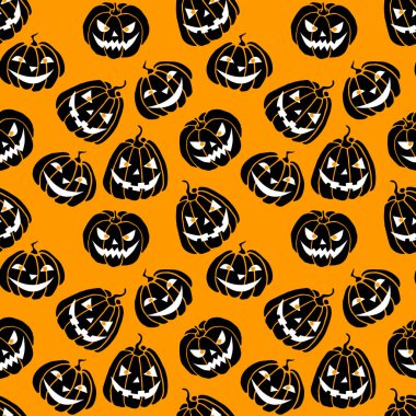 Turuncu arka planda siyah balkabağı desenleri var. Cadılar Bayramı vektör dokusu.