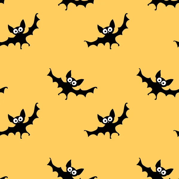 コウモリのシームレスなパターンを飛んで 可愛い不気味なベクターイラスト フラット漫画ゴシックスタイルのハロウィーンの背景とテクスチャ 空に黒いシルエットの動物 — ストックベクタ