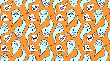 Şirin hayaletleri olan kusursuz bir vektör deseni. Cadılar Bayramı tasarımı, kumaşı, ambalajı, tekstil, tebrik kartı, parti davetiyesi.