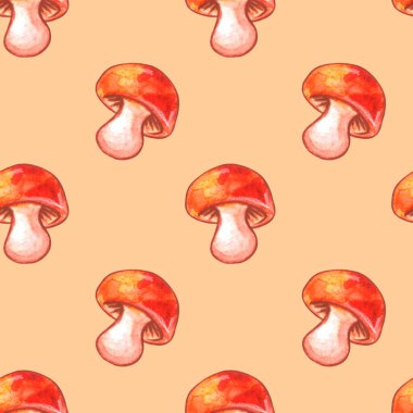 Mantarlar pürüzsüz. Sebze arkaplan, kahverengi suluboya klipsli doku. Menü için mükemmel, mevsimlik tasarım, ambalaj, tekstil, çocuk partileri.