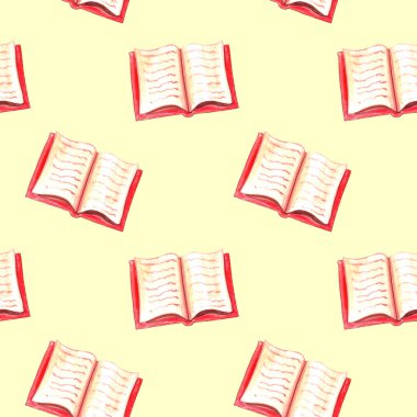 Açık suluboya kitaplarının kusursuz deseni. El yapımı arka plan ve dokular. Okul çocukları, öğrenciler ve yazarlar için. Okuma, öğrenim, bilgi ve bilim konuları, kütüphaneler.