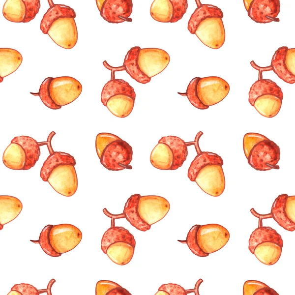 Seamless Pattern Watercolor Acorn Natural Backgrounds Textures Seasonal Design Packaging — Stock Photo, Image