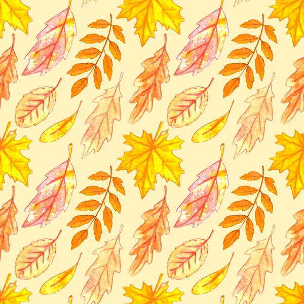 Seamless Pattern Falling Leaves Watercolor Autumn Textured Background Hand Drawn — Stock Photo, Image