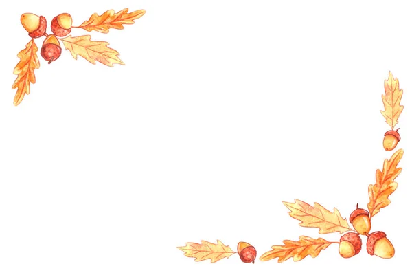 Kollektion Natürliches Design Rahmen Ecke Aquarellelemente Aus Eicheln Eichenblätter Herbstliche — Stockfoto