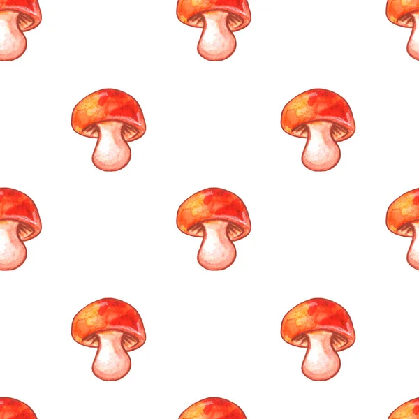 Cogumelos Sem Costura Padrão Fundo Vegetal Textura Com Marrom Aquarela — Fotografia de Stock