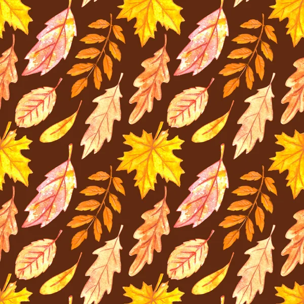 Seamless Pattern Falling Leaves Watercolor Autumn Textured Background Hand Drawn — Stock Photo, Image
