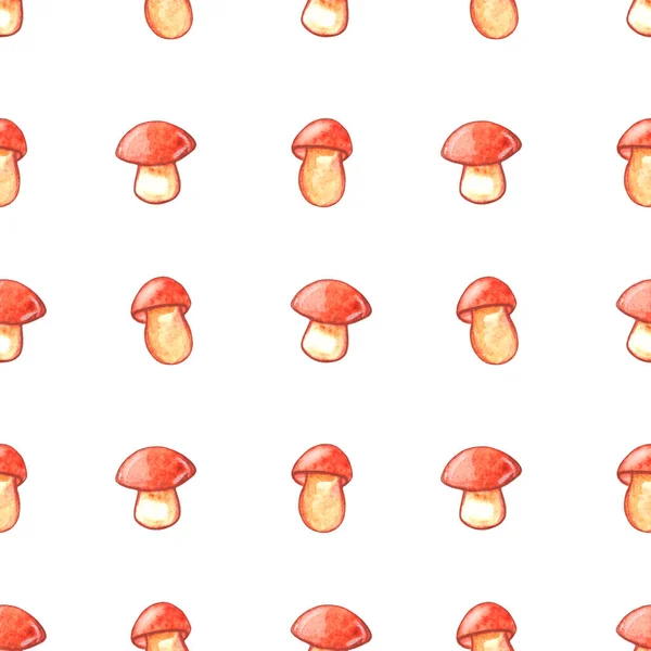 Mushrooms Seamless Pattern Vegetable Background Texture Brown Watercolor Clip Art — Stock Photo, Image