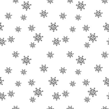 Kusursuz desenli bakteri taşıyıcı illüstrasyonu. COVID-19 'u durdurun. Siyah beyaz arka plan, doku. Çizgi karalaması.