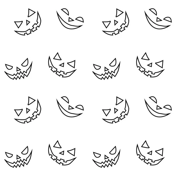 Seamless Pattern Smiling Faces Ghosts Doodle Style Vector Halloween Texture — Stock Vector