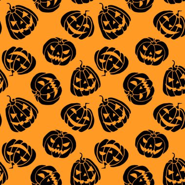 Turuncu arka planda siyah balkabağı desenleri var. Cadılar Bayramı vektör dokusu.