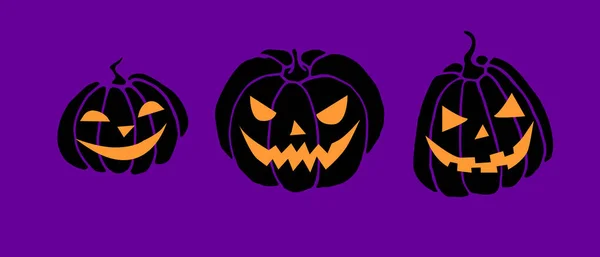 Einfach Lächelnder Schwarz Beleuchteter Halloween Kürbis Isoliert Auf Dunkelviolettem Hintergrund — Stockvektor