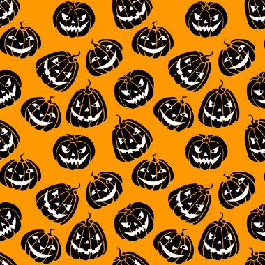 Turuncu arka planda siyah balkabağı desenleri var. Cadılar Bayramı vektör dokusu.