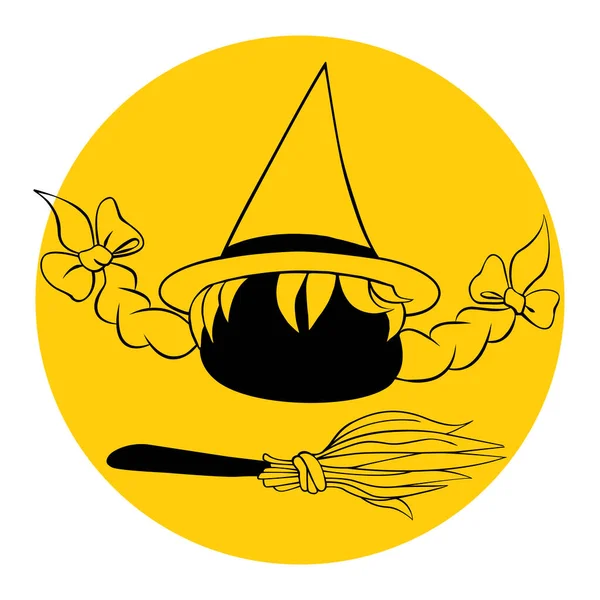 Маленькая Векторная Икона Ведьмы Счастливого Хэллоуина Иллюстрация Черным Силуэтом Метла — стоковый вектор