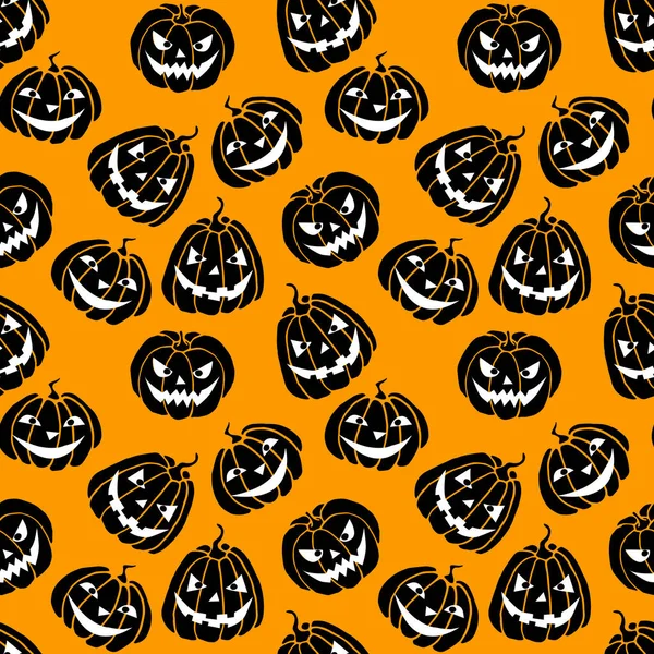 Бесшовный Рисунок Черными Тыквами Изолирован Оранжевом Фоне Векторная Текстура Хэллоуина — стоковый вектор