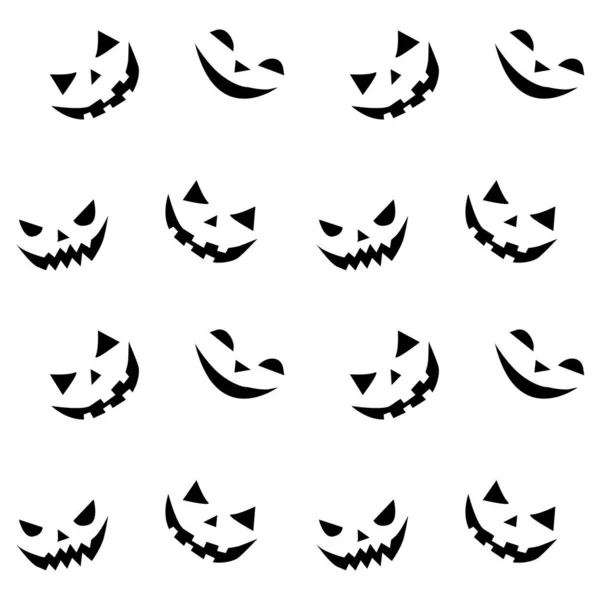 Seamless Pattern Smiling Faces Ghosts Flat Style Vector Halloween Texture — Stock Vector