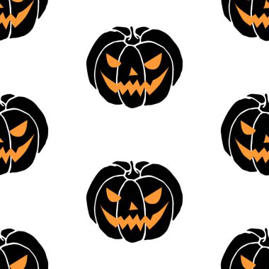 Siyah arka planda balkabakları olan kusursuz Cadılar Bayramı Deseni.