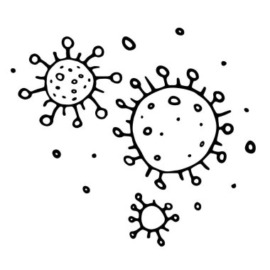 Vektör virüs simgesi ayarlandı. Molekül viral bakteri enfeksiyonu. Coronavirus. Grip laboratuarı enfeksiyon testi. Contour doodle ana hatlarını çizdi.