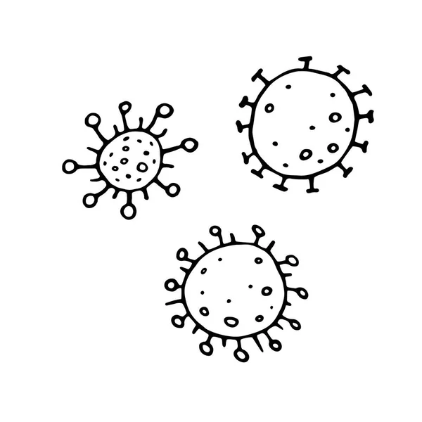 病媒病毒图标集 病原菌感染 Coronavirus 流感实验室感染测试 轮回涂鸦手绘轮廓 — 图库矢量图片