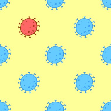 Moleküllerin kusursuz deseni, virüs hücreleri, bakteriler. Salgın, salgın covid-19. Karantina teması, koronavirüsün yayılması, aşı. Çizim biçimi izole edilmiş vektör el arkaplanı.