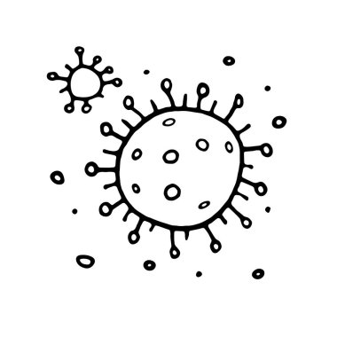 Vektör virüs simgesi ayarlandı. Molekül viral bakteri enfeksiyonu. Coronavirus. Grip laboratuarı enfeksiyon testi. Contour doodle ana hatlarını çizdi.