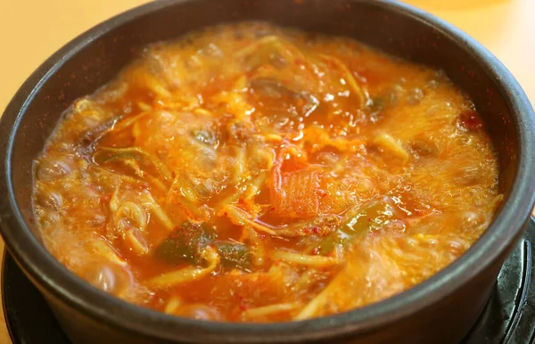 Gros Plan Pot Coréen Chaud Épicé Kimchi Stew Kimchi Jjigae — Photo